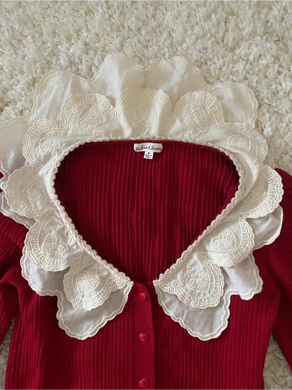 For Love and Lemons Charlotte Pointelle Ribbed Button-Up Cardigan